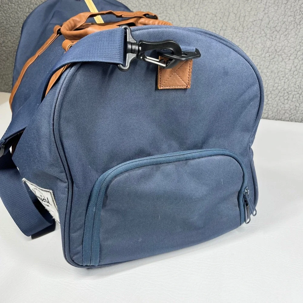 Herschel Supply Co Novel Duffle Bag Navy Blue Tan Weekend Travel Gym Bag